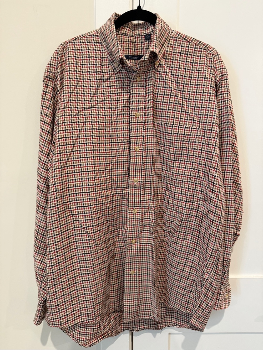 Burberry Vintage Checked Houndstooth Button-Up Shirt Sz Large EUC Preppy Luxury - Picture 9 of 11